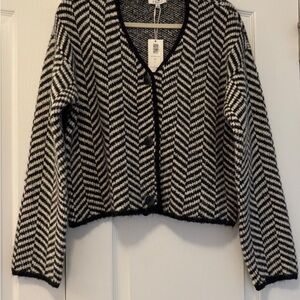 Black and White Herringbone Cardigan